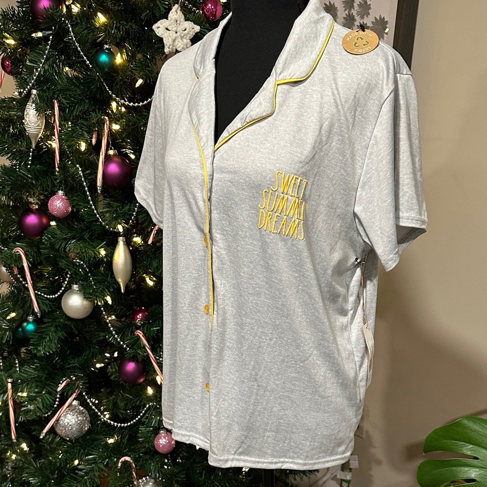 *Rae Dunn* Gray X Yellow Sweet Summer Dreams Pajama Top Nwt Size Xl